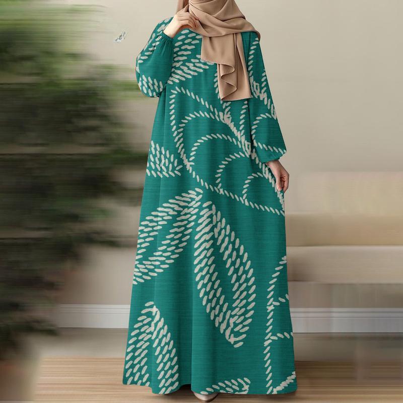 Muslim Summer Robe, Lightweight and Breathable, Versatile for Vacation and Daily Life, Simple and Elegant, Green Leaf Pattern