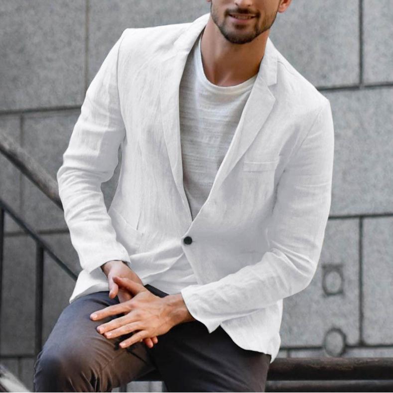 Men's Linen Cotton Casual Blazer Long Sleeve Loose Fit Spring Fall Jacket