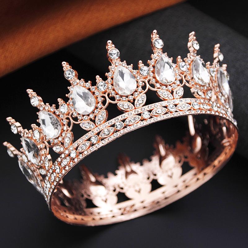 Princess Girls Tiaras and Crowns for Wedding Party Round Rhinestone Diadem Bridal Cake Topper Crown Jewelry Birthday Gifts