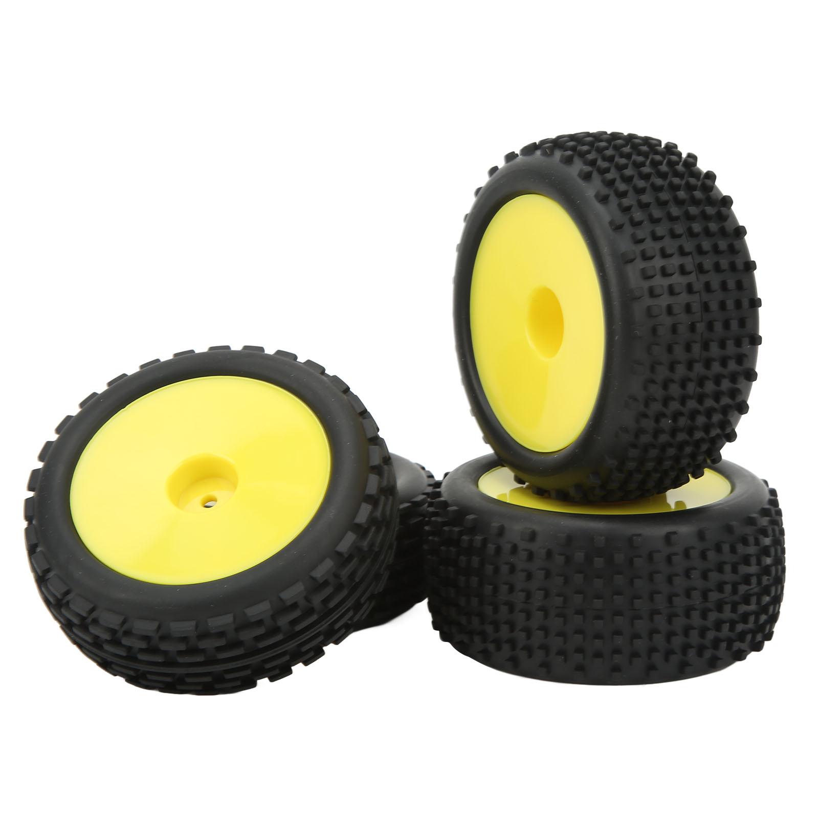 

4pcs RC Wheel Tires Narrow Front Wide Rear Round Yellow Rims Long Quadrate Dot Tire Pattern RC Parts for 1/10 Off Road Car