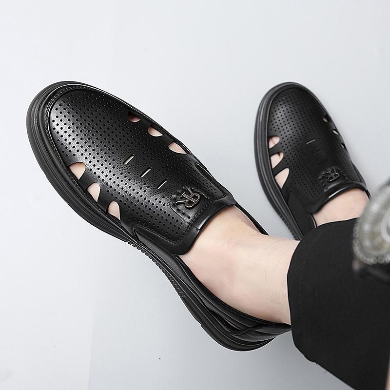 Summer New Thick Sole Business Sandals Driving Breathable Commute Shoes Fashion High-quality Breathable Genuine Leather Sandals