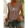 Dragonfly Pattern Printed Color V-neck Short Sleeved Vest