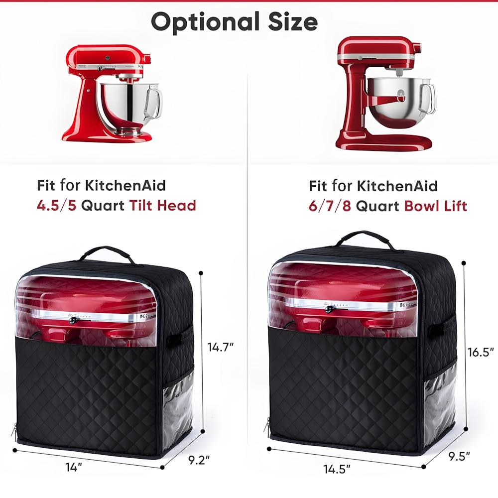 Stand Mixer Cover with Sliders Base, Compatible with KitchenAid Mixers (6/7/8 Quart), Storage Bag with Pockets for Attachments