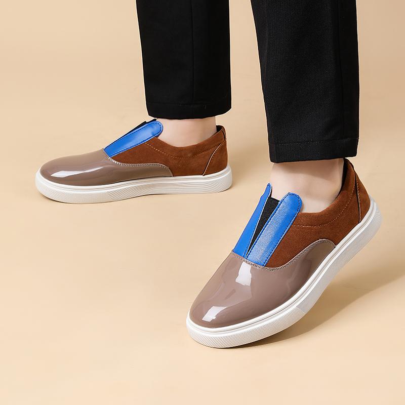 New Leisure Men Pu Leather Flats Slip on Outdoor Casual Shoes Low Top Lazy Shoes Non Slip Walking Loafers Moccasins for Male