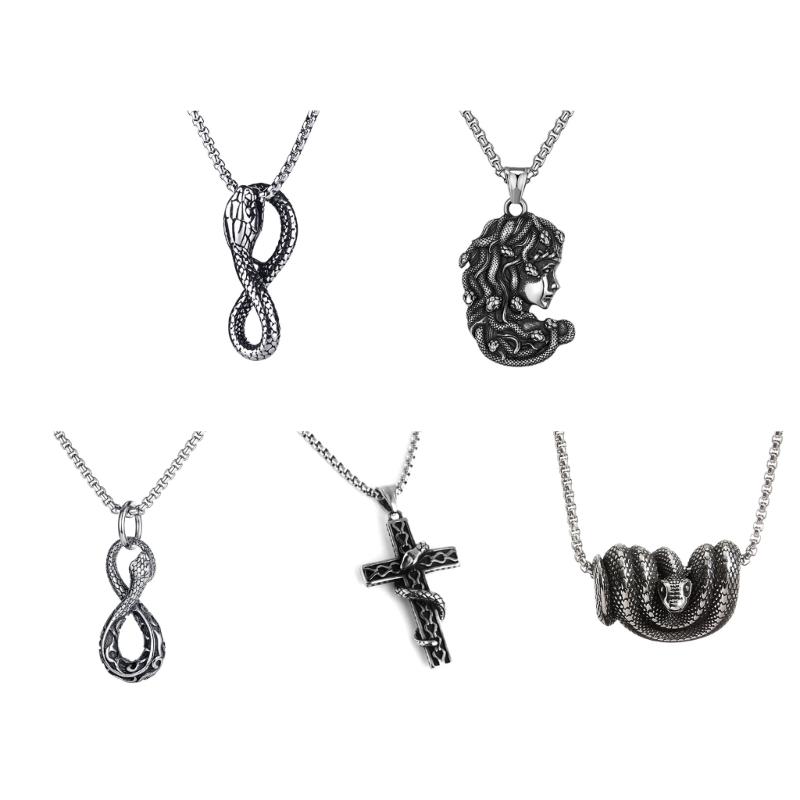 Gothic Style Ouroboros Snake Pendant Necklace Trendy Snake Pendant Necklace in Stainless Steel for Everyday Wear
