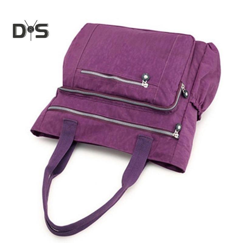 Solid Color Multi Pocket Zip Handbag Nylon Shoulder Storage Bag