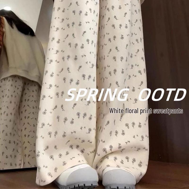 

Women s White Floral Wide-Leg Sweatpants - Spring/Autumn 2025 Collection 2XL (Recommended for 126-145 lbs)