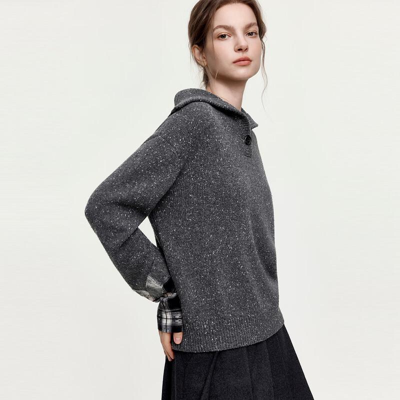 ELLE Retro Plaid Sailor Collar Knitted Sweater
