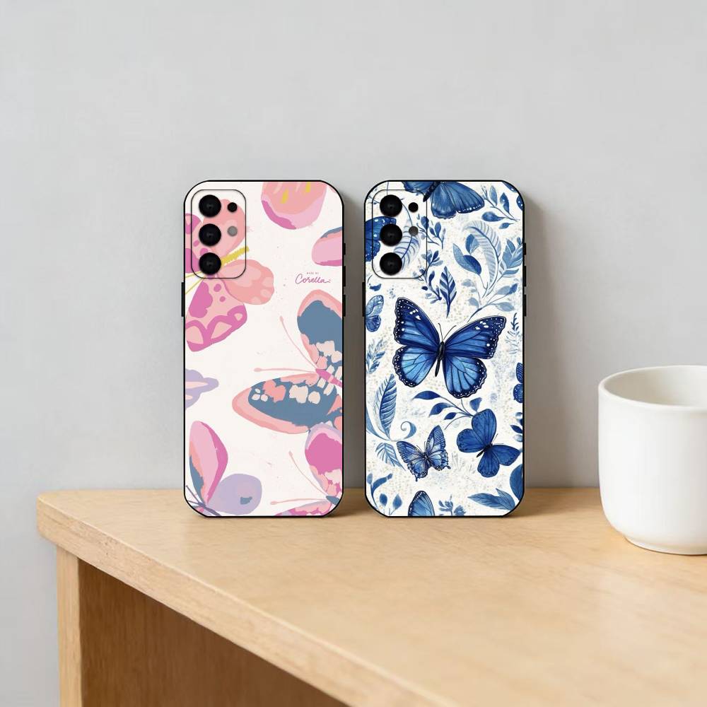 Butterflies Phone Case For Samsung S25,24,23,22,30,21,10,9,Ultra,Plus,Lite Soft Black Case