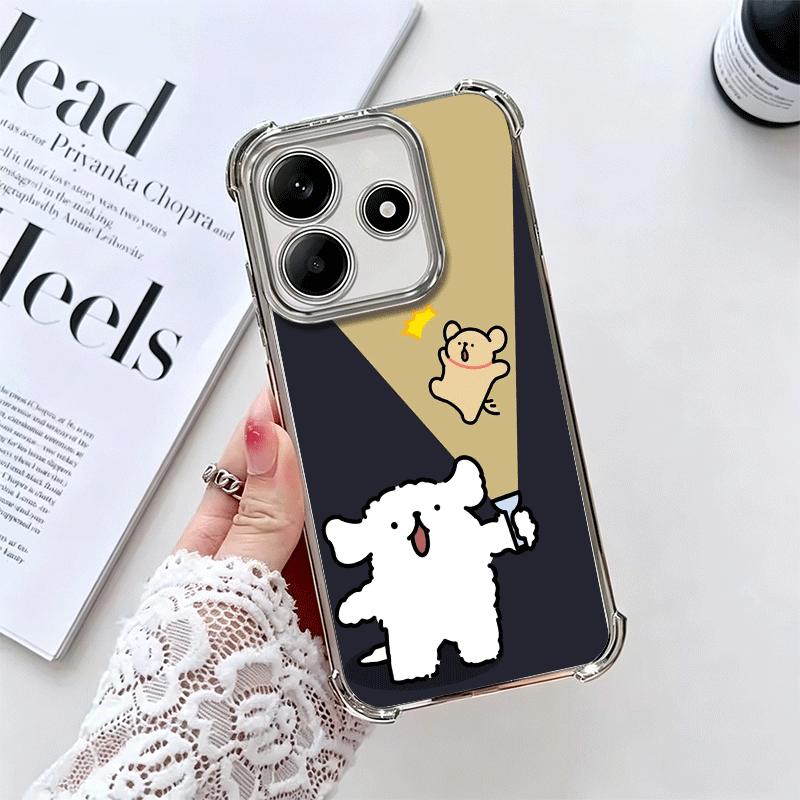 Kawaii Line Puppy Cute Soft Phone Case For Xiaomi Redmi Note 14 15 Pro Plus 13 12 11S 11T 5G 10 9S 9 Plating Anti-Fall Fundas