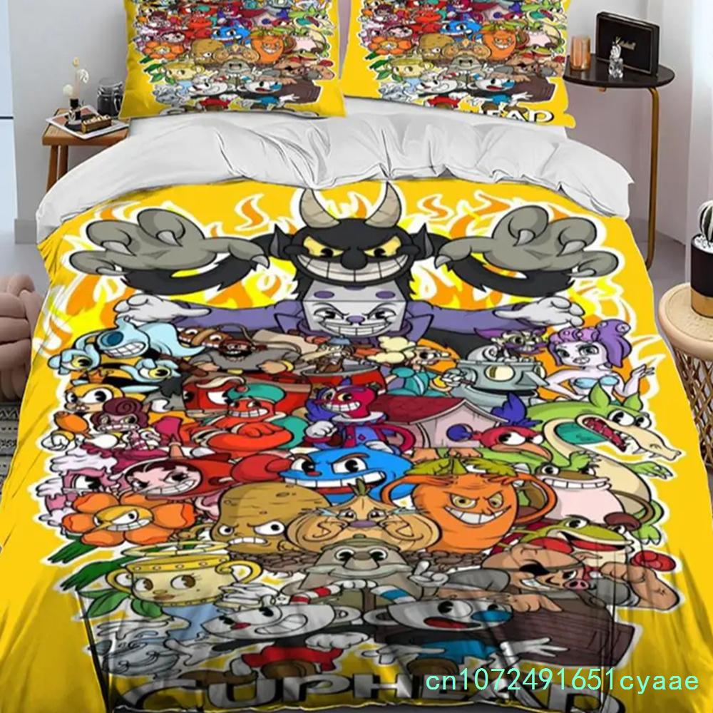 Karikatür Cuphead Ve Mugman Yatak Takımı Erkek Kız İkiz Kraliçe Boy Yorgan Kılıfı Yastık Kılıfı Yatak Çocuk Yetişkin Ev Tekstili Tekstil