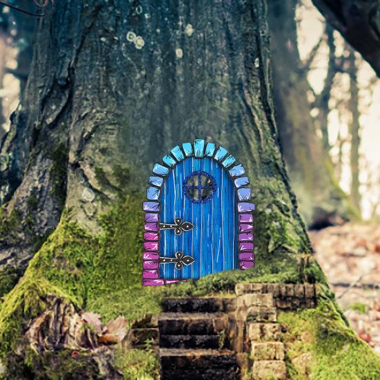 Garden Tree Fairy Door Decoration Outdoor Miniature Wooden Elf Door Ornament Fairytale World Tiny House Door Figurine Statue Sculpture Fairy