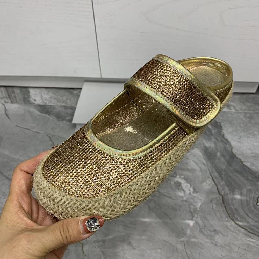 Pantoufles à strass scintillants pour femmes, chaussures d'été décontractées, sandales plates, chaussures de marque à la mode