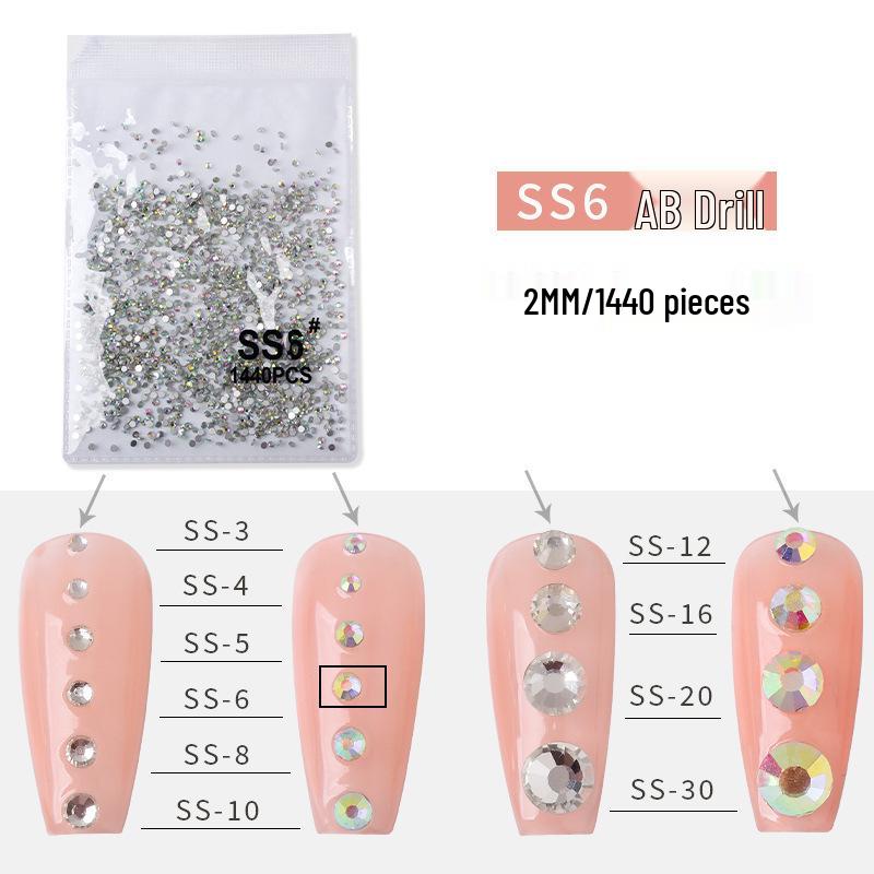 Super Shiny AB Color Czech Rhinestones for Nail Art - 1440pcs Clear White Flat Back In Various Sizes