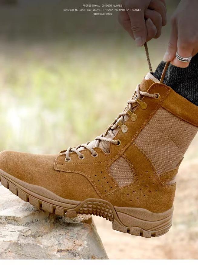 Brown Ultra-Light Waterproof High-Top Cowhide Tactical Boots