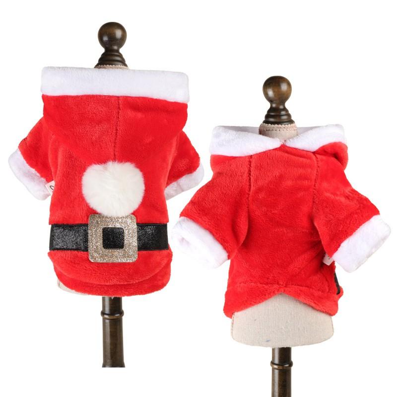 Pet Christmas Costume Santa Outfit Small Dogs Cats Warm Holiday Party Dress-Up Suit
