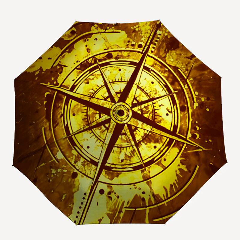 

1pc Compass Navigation Automatic Folding Umbrella with 8 Bones, 3-Fold Compact Umbrella, Compact Design On-the-Go Essential, casual outdoor