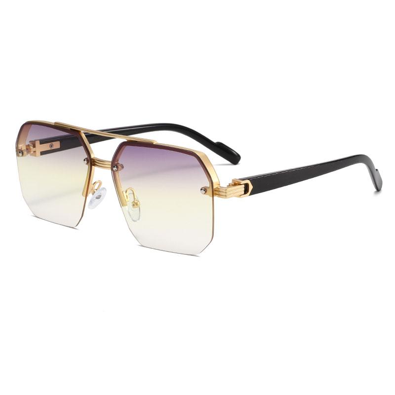 Men's Metal Sunglasses Brand Square Half Frame Rice Nails Casual Trend Personality Retro Fashion Outdoor Sports Eyeglasses UV400