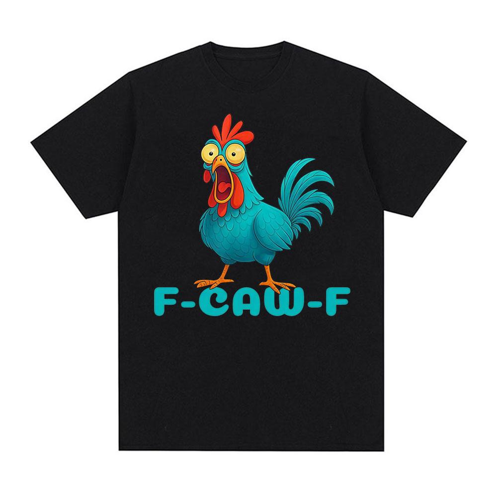 Funny Rooster Graphic T Shirt F-CAW-F Chicken Humor Meme T Shirts Men Women Vintage Cartoon 100% Cotton T-shirts Tops Streetwear