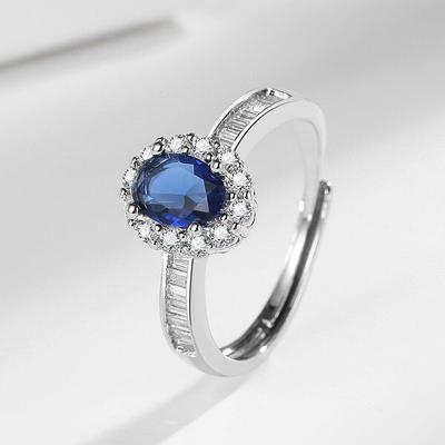 Blue Sapphire-Plated S925 Silver Open Ring - Elegant Women's Jewelry