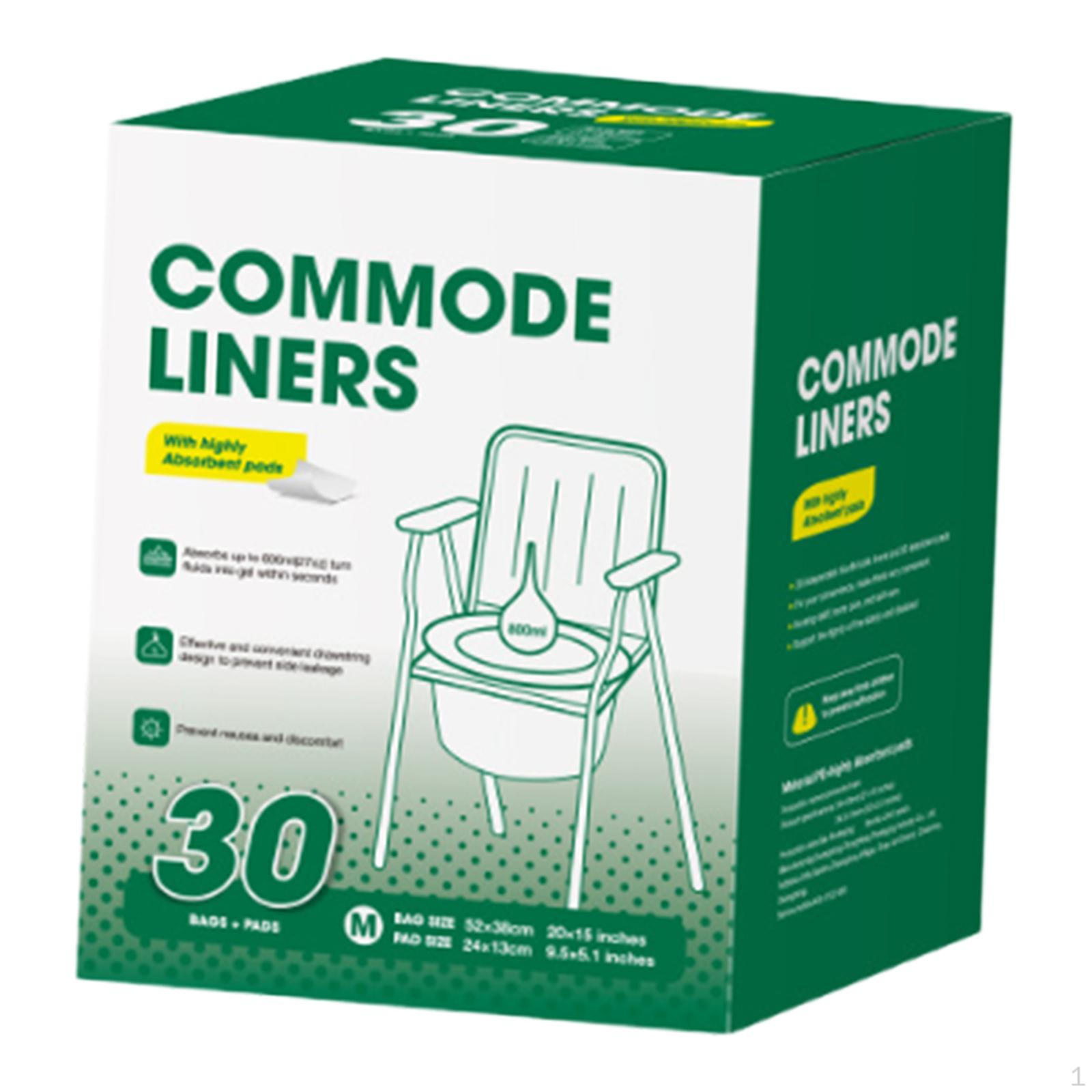 30 Pieces Commode Liners Drawstring Waste Bags Camping Toilet Green 52cmx38cm