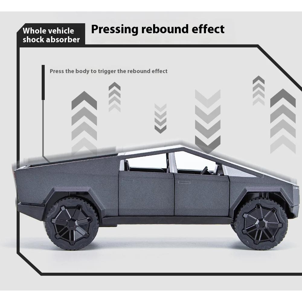 1/24 Tesla Cybertruck Pickup Alloy Car Model Diecasts Metal Toy Off-road Vehicles Car Model Simulation Sound and Light Kids Toys Gift