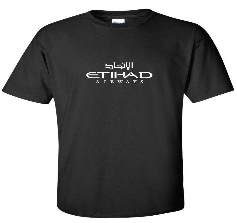 Etihad Airways White Logo United Arab Emirates Airline Black Cotton T-Shirt 4XL