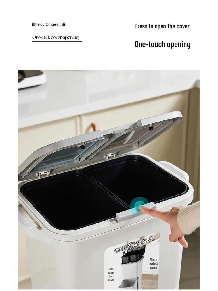 2026 Large-Capacity Kitchen Trash Can with Lid, Double Layer for Dry & Wet Waste Separation