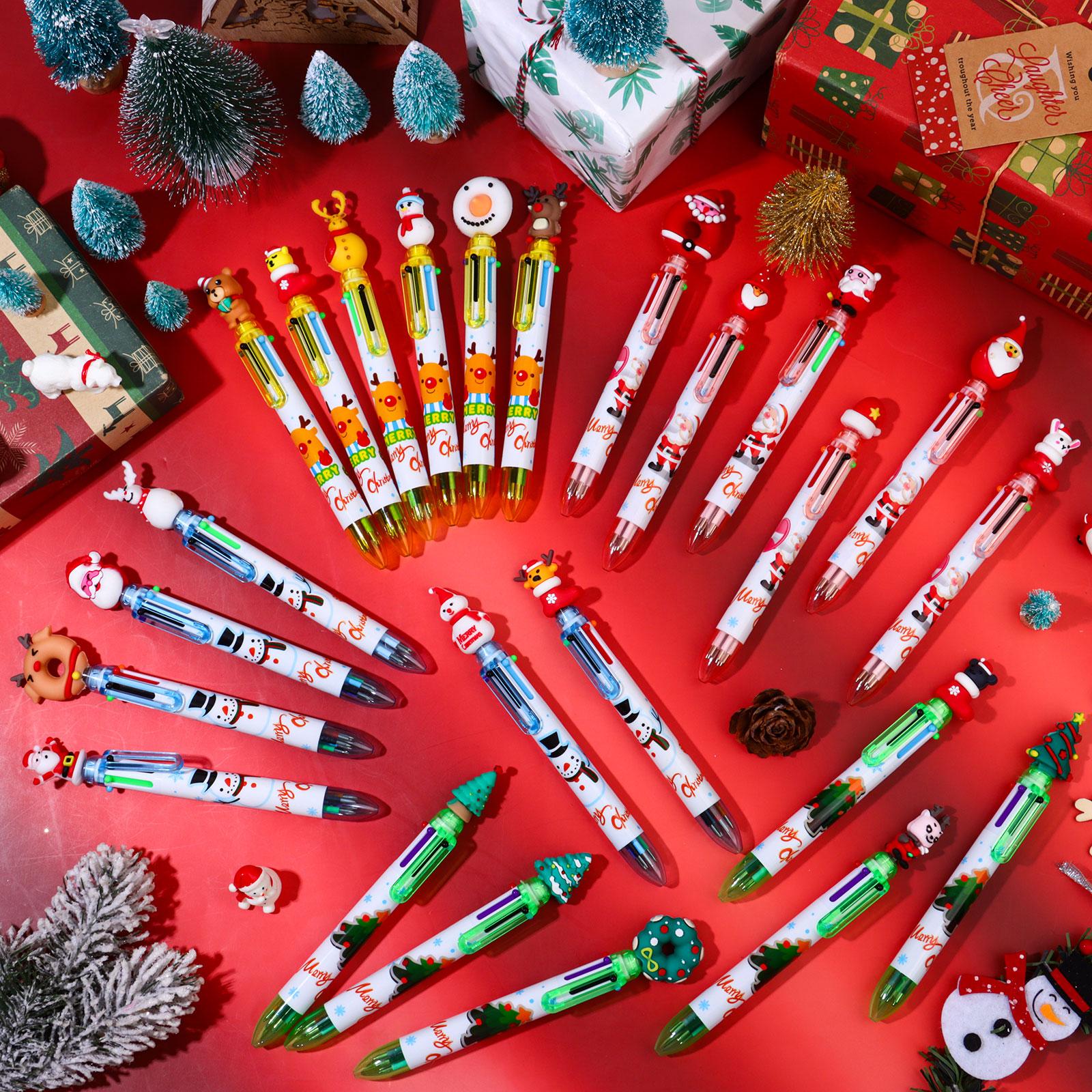 

Haiabei 24 шт. Рождественские 6 в 1 многоцветные шариковые ручки, многоцветные выдвижные ручки, милые мультяшные сувениры для рождественской вечеринки, офис Су 1