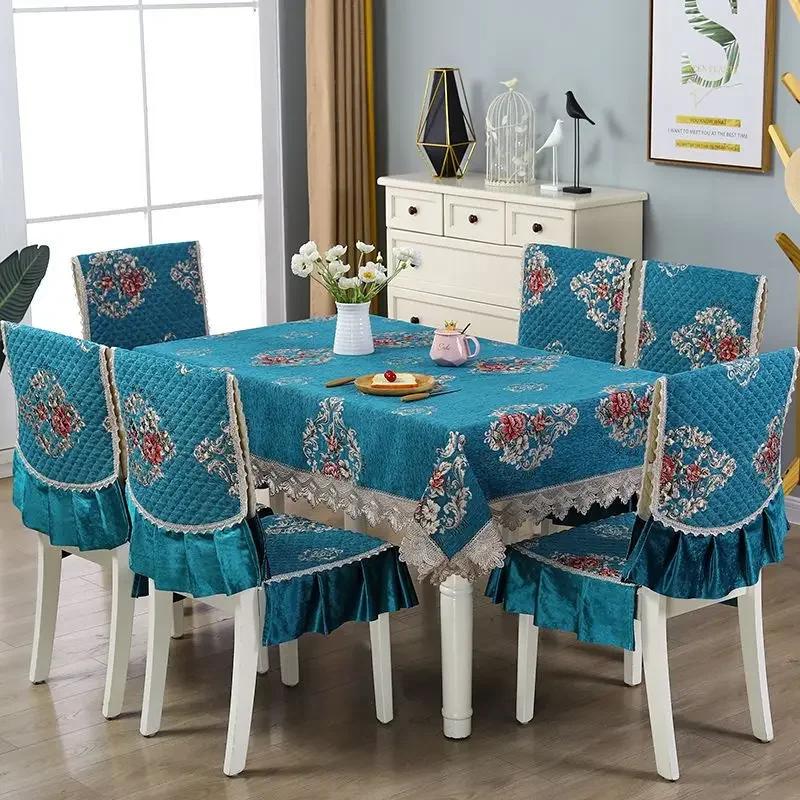 Rectangular Dining Table Cloth Chairs Cover Set Home Tea Table Cloth Lace Chairs Cushion Round Tablecloth Anti Slip Stool Cover