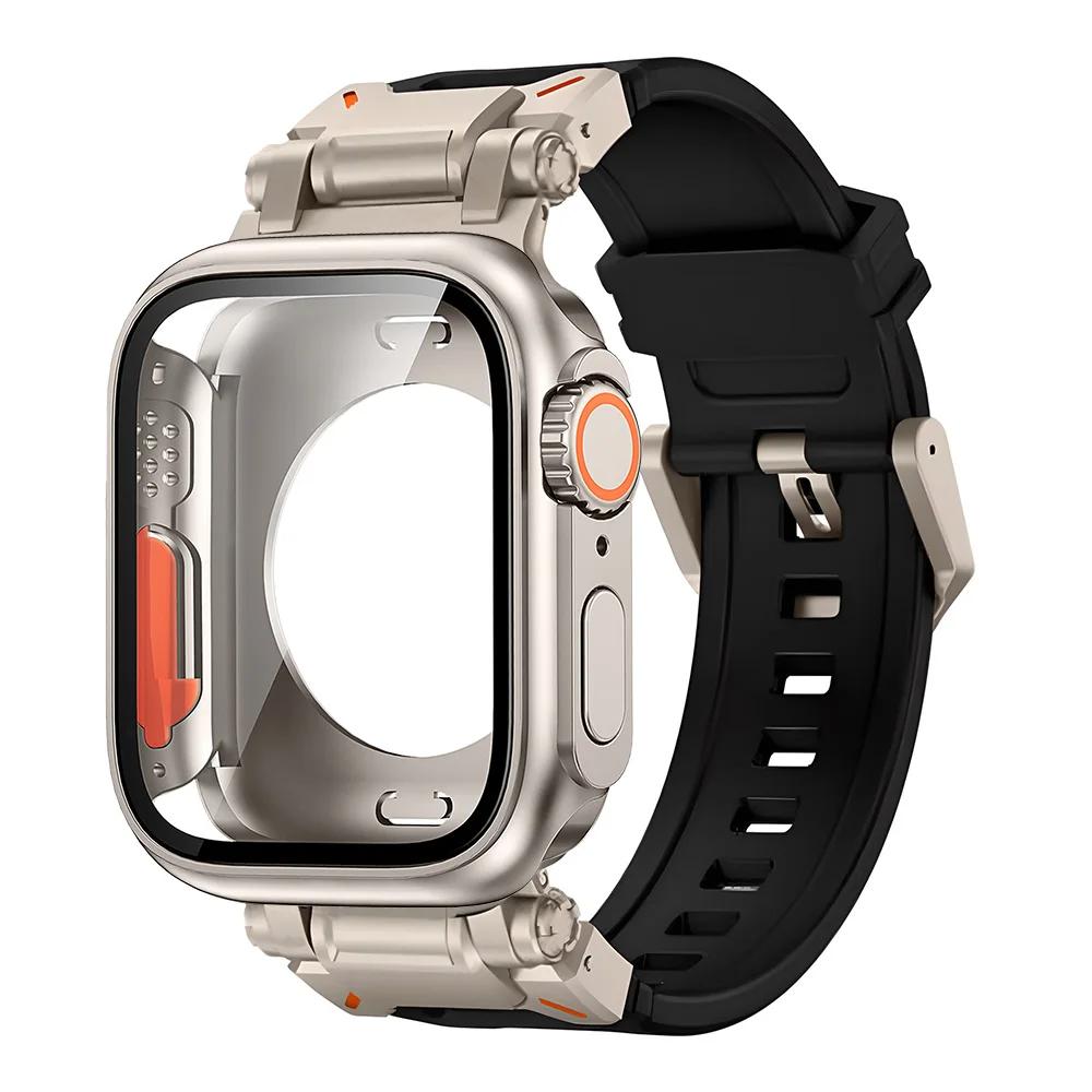 Silicone strap+protective case compatible for Apple Watch Ultra2 49mm 44mm 45mm 41mm 40mm for IWatch series 9 8 7 6 SE 5 4 3 2 1