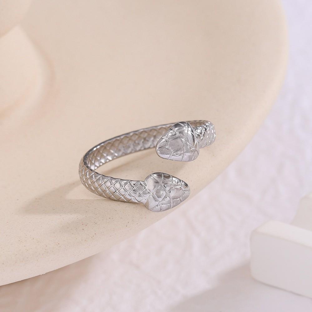 Gold-Plated Snake-Shaped Titanium Steel Adjustable Ring for Women - Retro, Colorfast, European & American Fashion.