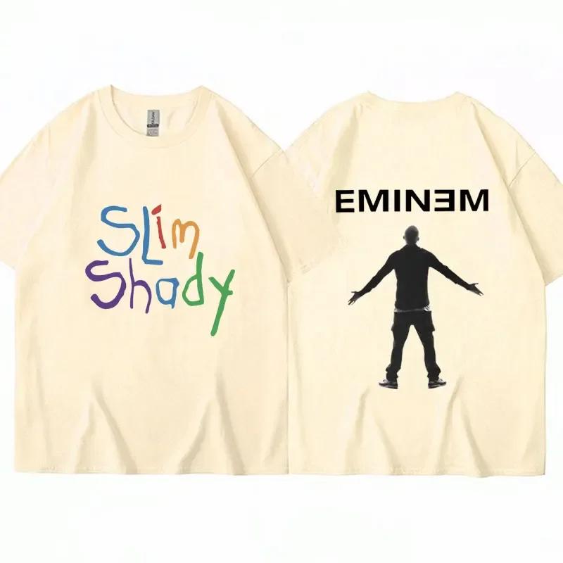 Fashion Rapper Eminem Slim Shady Print T Shirt Men Women Hip Hop Vintage High Street T Shirts Oversized Cotton Tshirt Streetwear