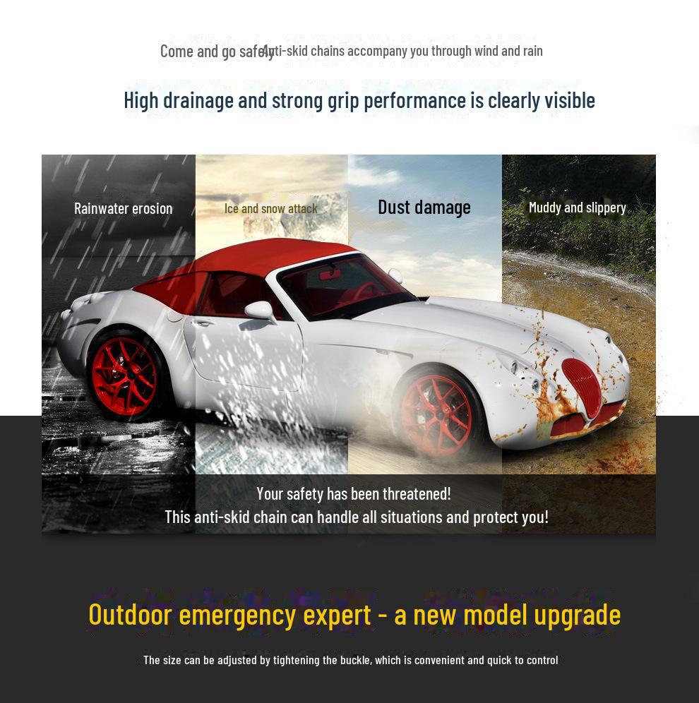 2024 Universal Rotary Anti-Skid Snow Tire Chains - Thickened Design for Emergencies