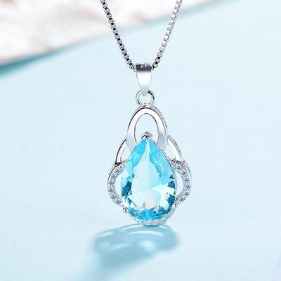 925 Sterling Silver Pendant Mediterranean Blue Love Necklace Same Fashion Korean Style