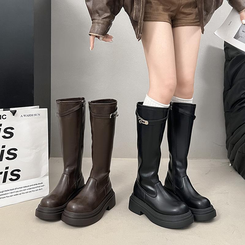 [Fanfna] Long Boots 2025 Autumn New High-end Lock Versatile Thick-soled Height-increasing and Thin Knight Boots