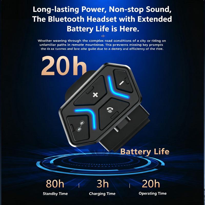 Kebidumei 500M 2-Person Full Duplex Talk Wireless Motorcycle Helmet Intercom V5.4 Bluetooth Headset Handsfree Waterproof & Noise Reduction