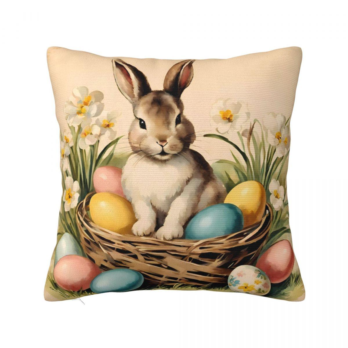 

Easter Rabbit Pillow Cover Colorful Egg Funny Pillow Case Soft Graphic Cushion Cover Pillowcases For Sofa Home Decorative 12x12Inch