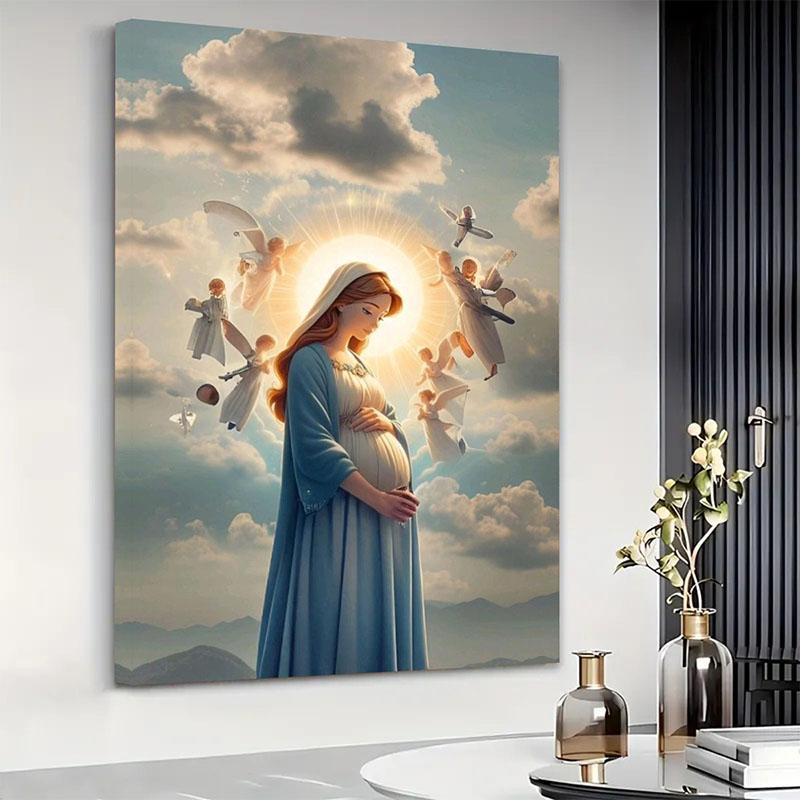 1pc Vintage Virgin Mary and Jesus Canvas Christian Faith Poster Home Wall Art, Vintage Living Room Kitchen Bathroom Decor
