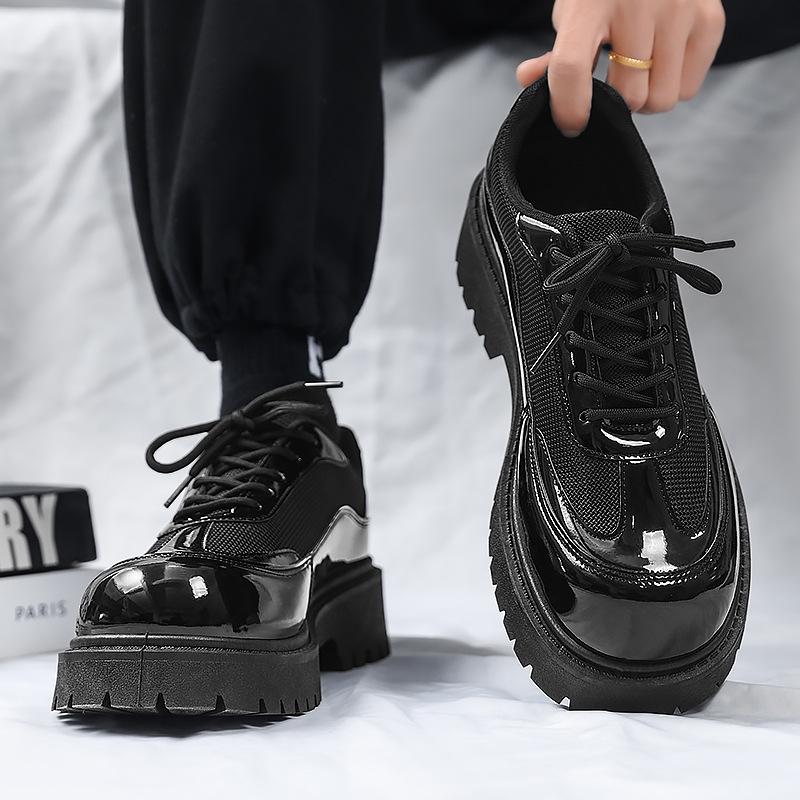 Men's British Style Height Increasing Derby Shoes - Black Leather, Thick Sole, Casual or Wedding Wear