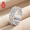 Luxury Multi-Row Cluster Wide Band S925 Silver VVS Round Brilliant Cut Multi-Prong Scattered Pave Hollow Wavy Moissanite Ring