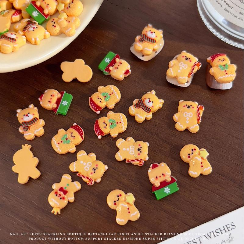 10 ks Kawaii Vánoční perníček los pryskyřičné ozdoby na nehty kreslené kreativní žlutý medvídek sněhulák dekorace na nehty DIY nehty