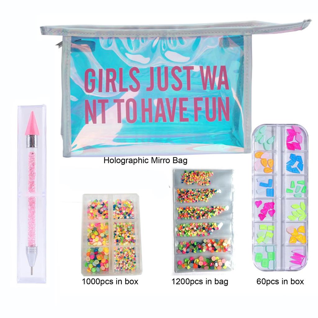 Sada kamínků bez fixace/křišťálové sklo Hotfix kamínky v zrcadlové foliové taštičce manikúrové pero Štrasové příslušenství pro zdobení nehtů