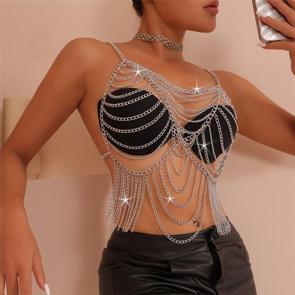 L6785 European And American Vest Handmade Chain Multi-Layer Alloy Pendant Top Small Vest Body Chain Chest Chain