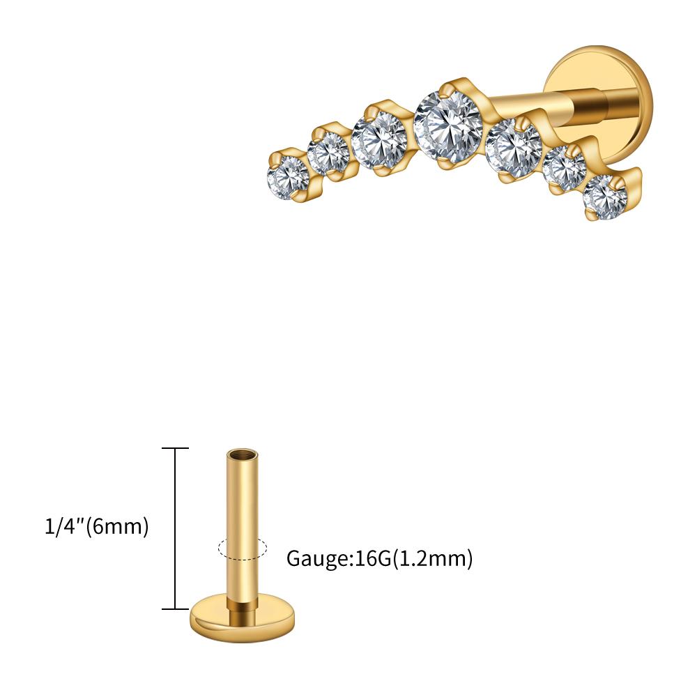 Pravý Velký ASTM F136 Titan 16G CZ Seskupený Climber Stud Náušnice Labret Helix Tragus Chrupavka Stud Plochý Zadní Piercing