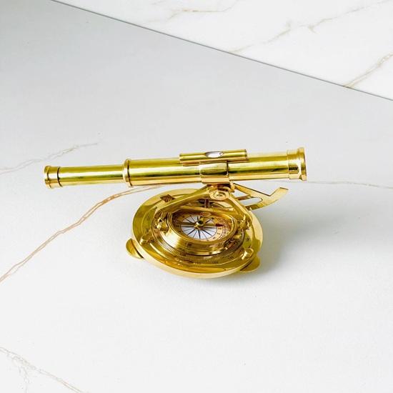 13.97 Cm Brass Alidade Telescope Compass Nautical Navigation Gift Maritime Surveyor Collectible Desk Decor