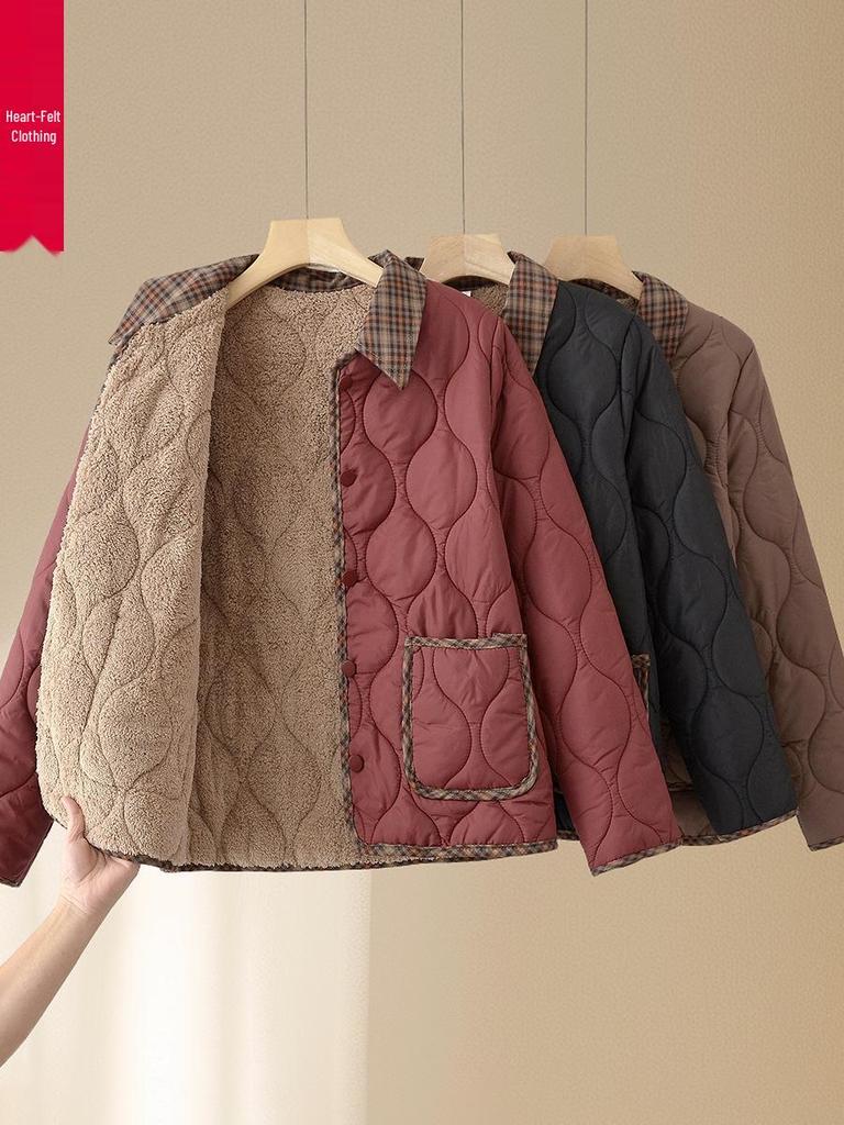 Stylish Velvet-Lined Cotton Jacket for Middle-Aged & Elderly Women - 2025 Autumn/Winter Collection