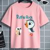 Schattig Puffin Rock Vogel Karakter Print Kinder T-shirt met Ronde Hals en Korte Mouwen