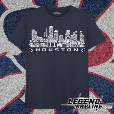 Houston Football Greatest Of All Time Team Legends, Houston City Skyline Shirt and Kids Tshirt