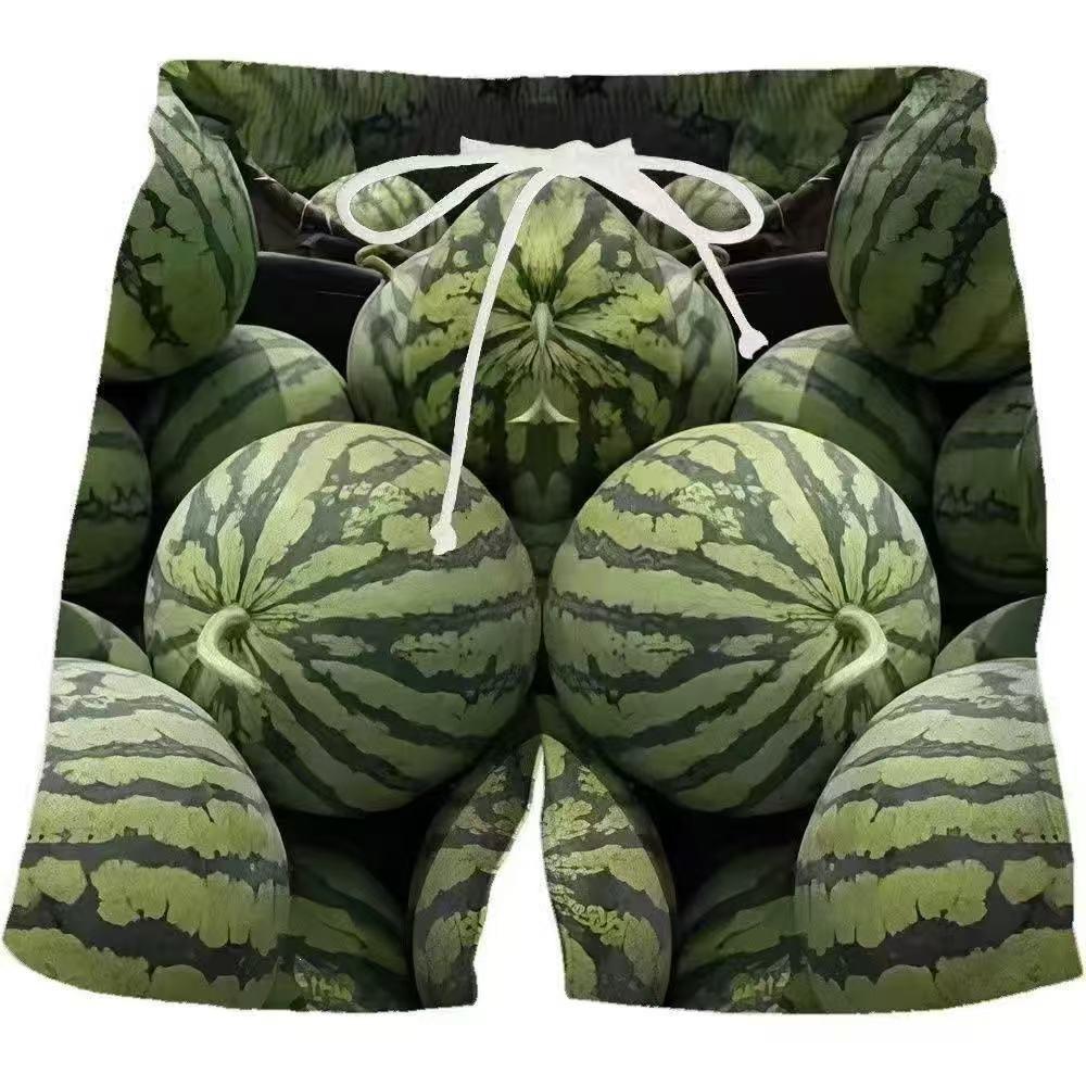 Fashionable Comfortable Plus Size Drawstring Loose Watermelon 3D Shorts Men Creative Colorful Summer Leisure Holiday Cool Daily Versatile Shorts